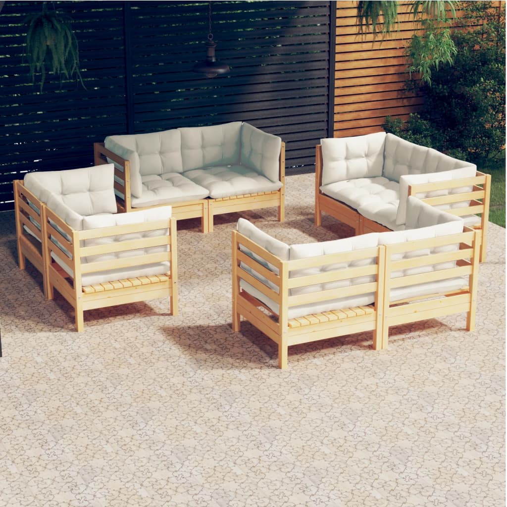 Garden Lounge Set Grey Solid Pine Wood, Fabric (100% Polyester)