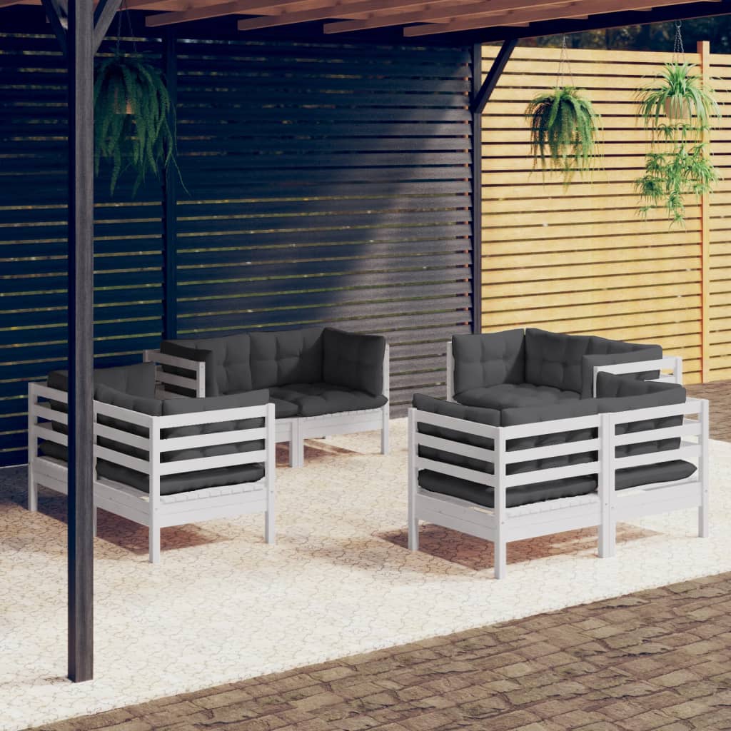 Garden Lounge Set Grey Solid Pine Wood, Fabric (100% Polyester)