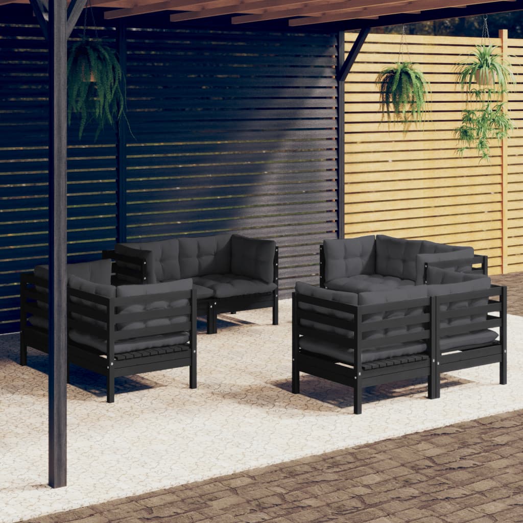 Garden Lounge Set Grey Solid Pine Wood, Fabric (100% Polyester)