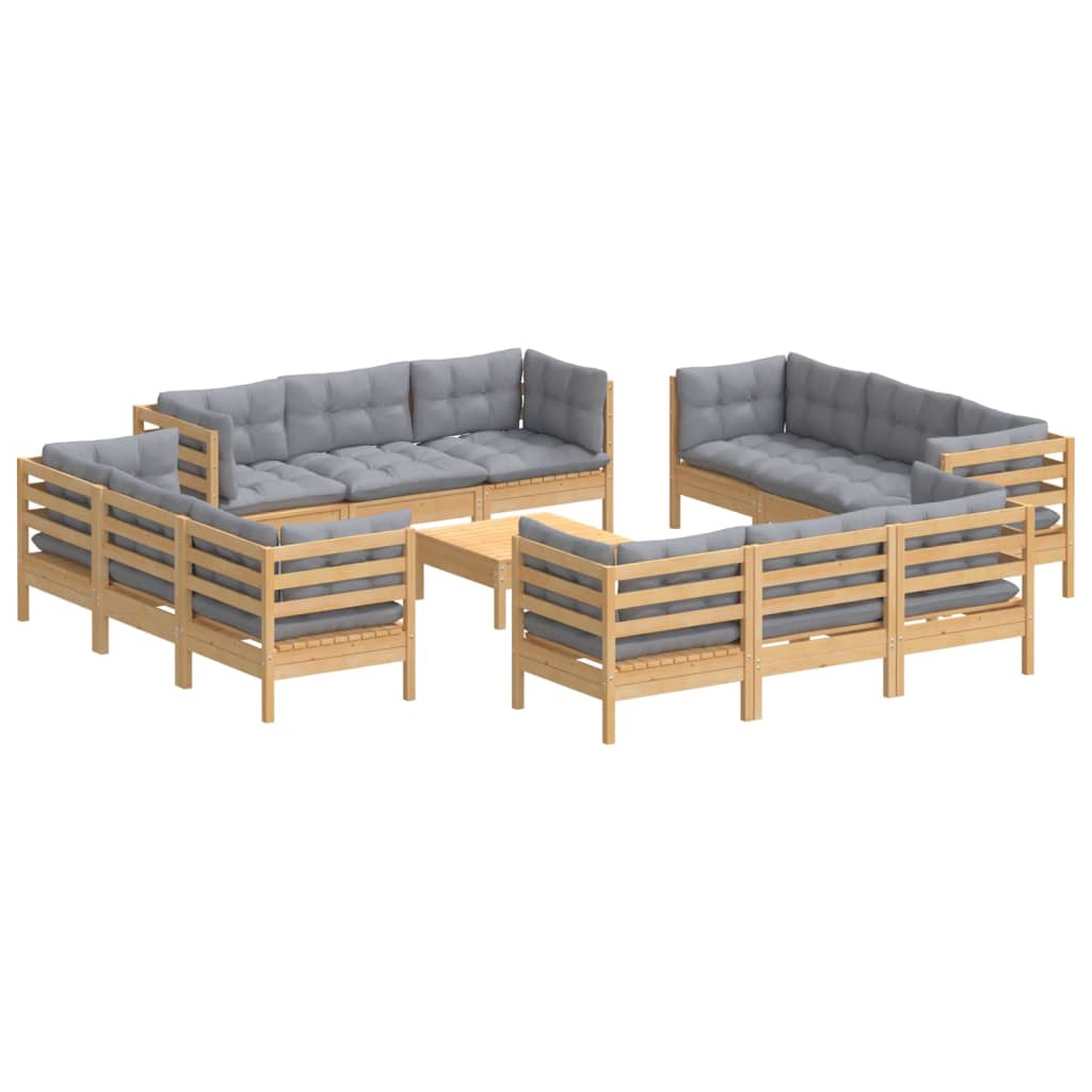 Garden Lounge Set Grey Solid Pine Wood, Fabric (100% Polyester)
