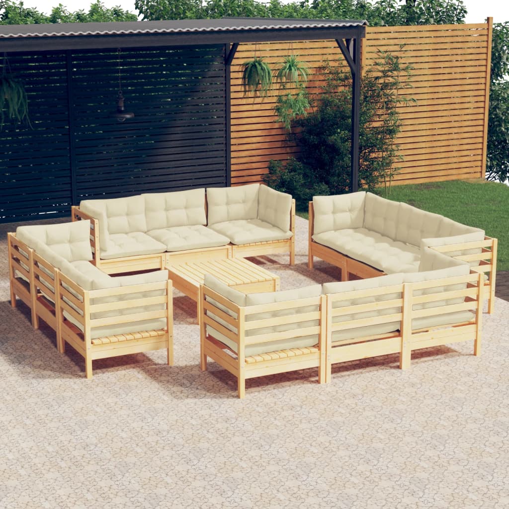 Garden Lounge Set Grey Solid Pine Wood, Fabric (100% Polyester)