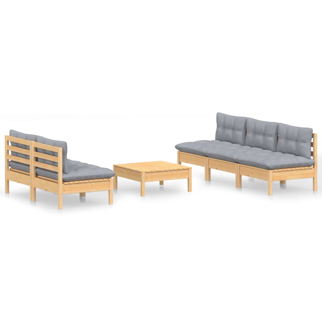 Garden Lounge Set Grey Solid Pinewood And Polyester Modular