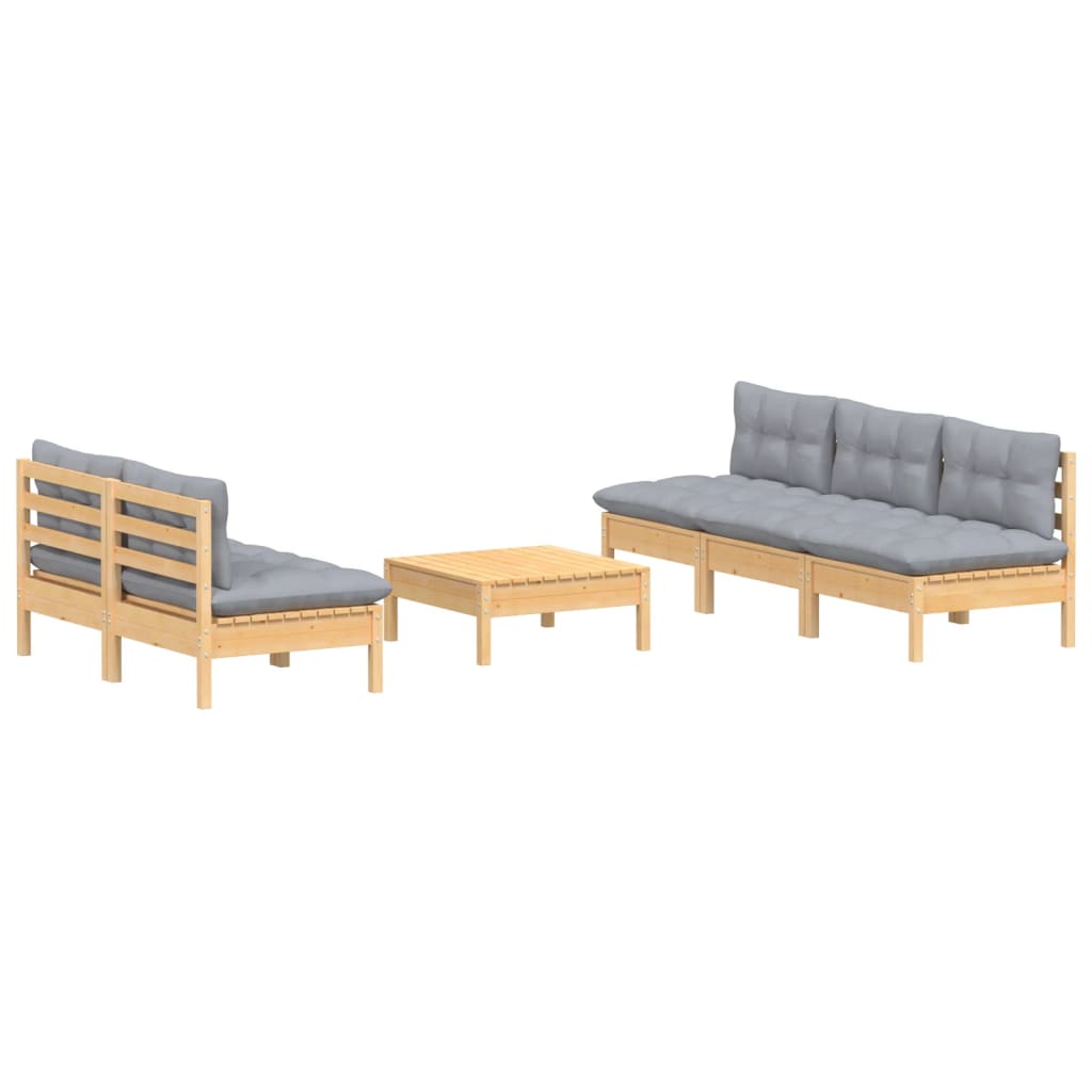 Garden Lounge Set Grey Solid Pinewood And Polyester Modular