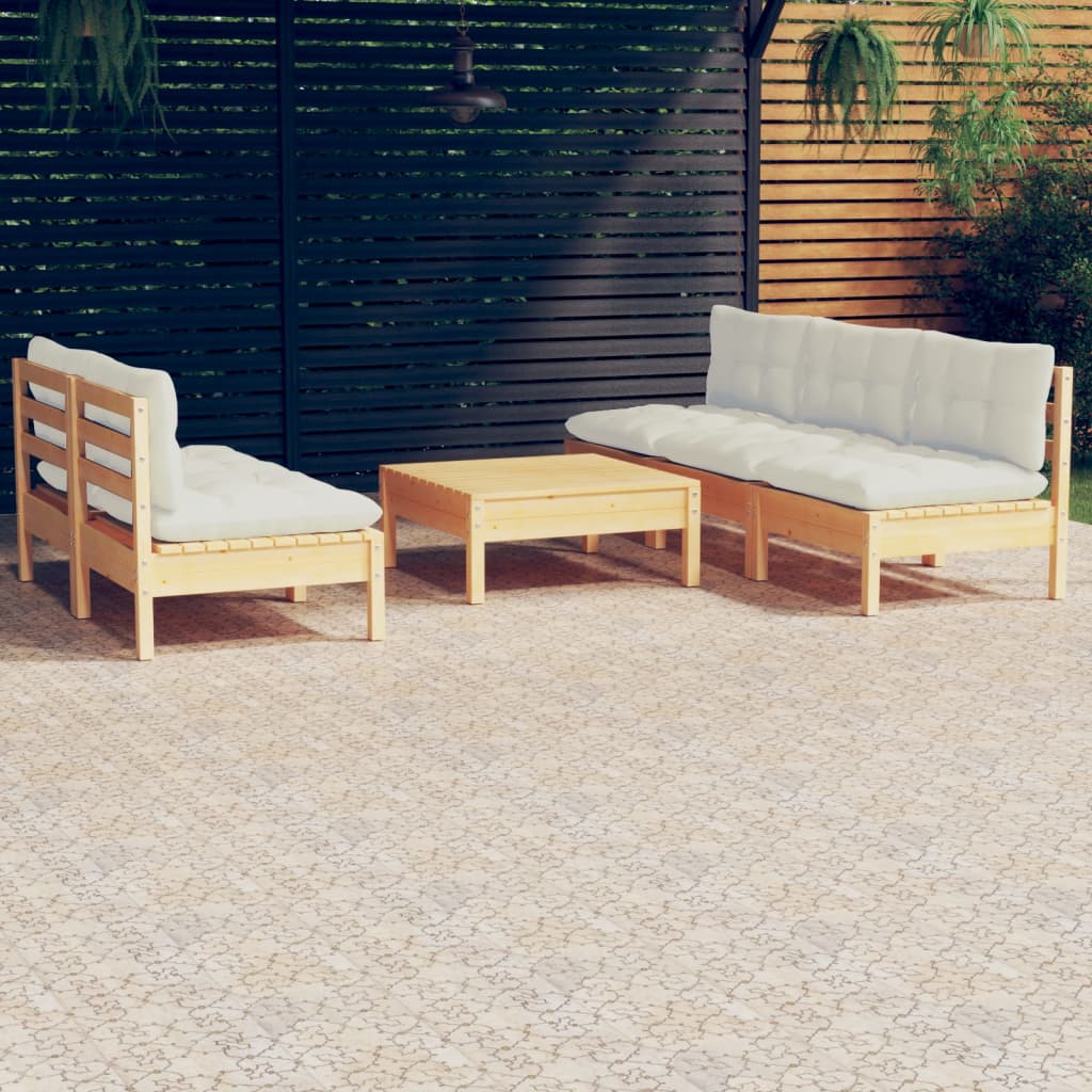 Garden Lounge Set Grey Solid Pinewood And Polyester Modular