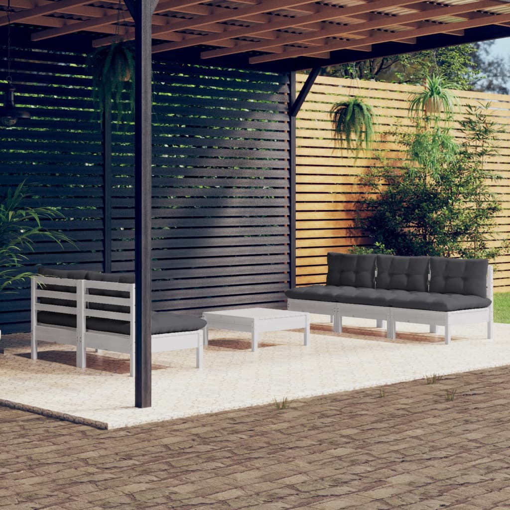 Garden Lounge Set Grey Solid Pinewood And Polyester Modular