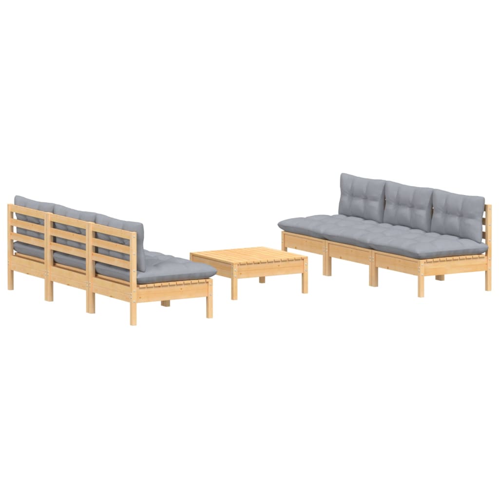 Garden Lounge Set Light Grey Cushions, Pinewood Frame