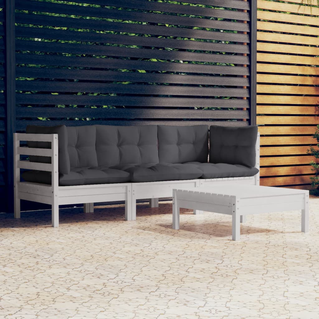 Garden Lounge Set Grey Solid Pinewood, Polyester Fabric Medium
