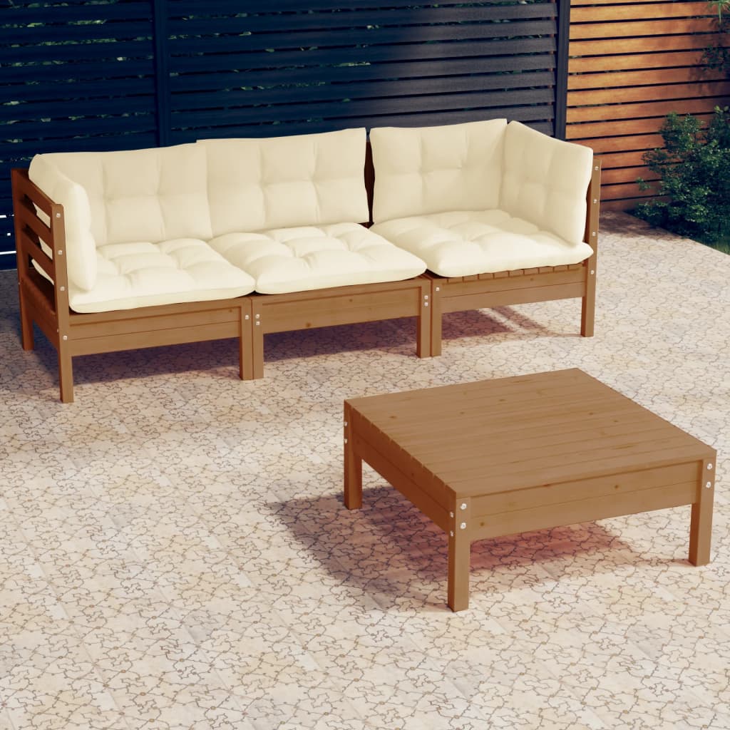 Garden Lounge Set Grey Solid Pinewood, Polyester Fabric Medium