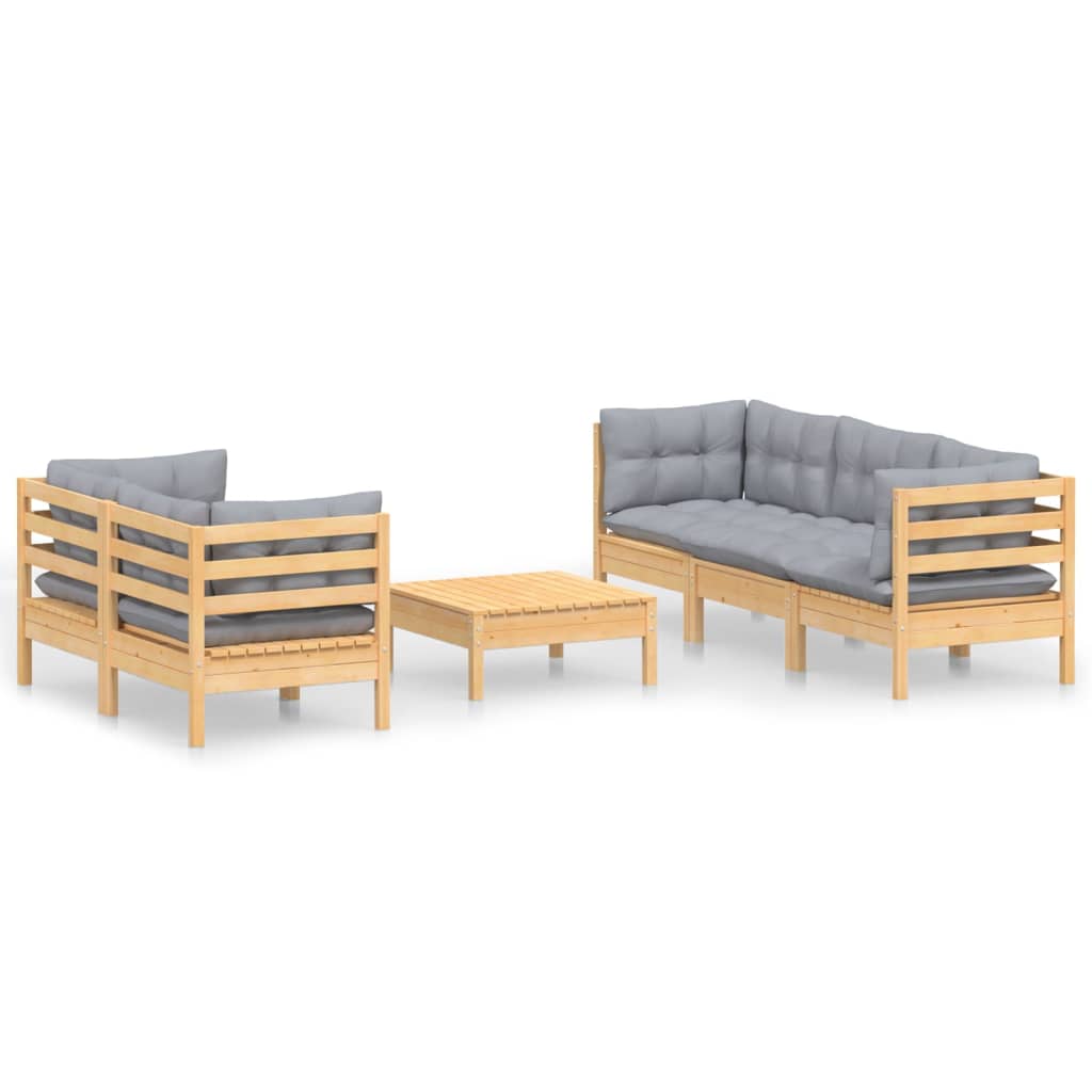 Garden Lounge Set Grey Solid Pine Wood, Fabric (100% Polyester)