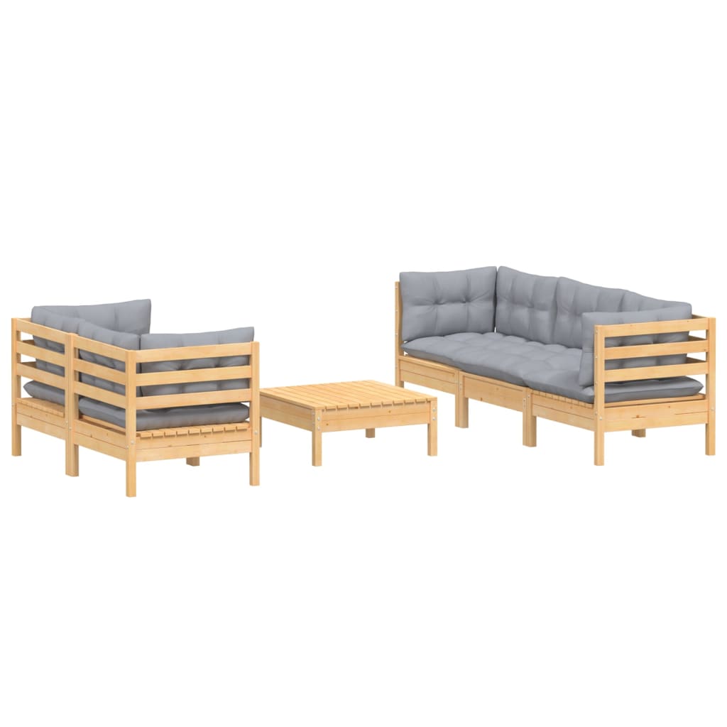 Garden Lounge Set Grey Solid Pine Wood, Fabric (100% Polyester)
