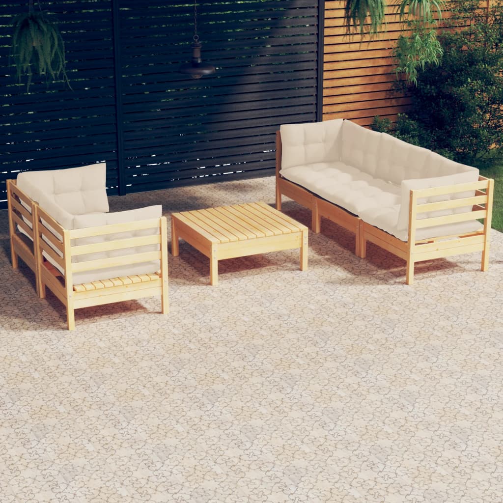 Garden Lounge Set Grey Solid Pine Wood, Fabric (100% Polyester)