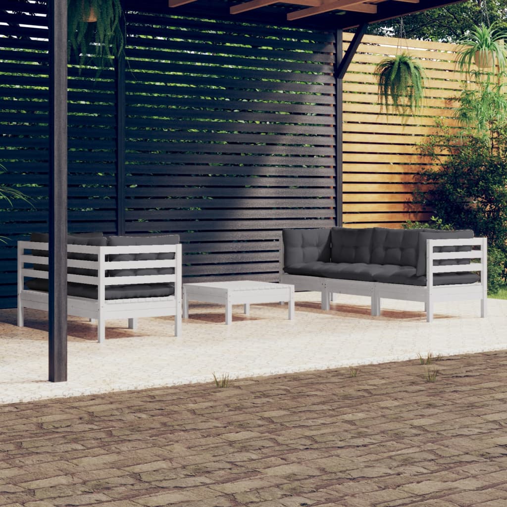 Garden Lounge Set Grey Solid Pine Wood, Fabric (100% Polyester)