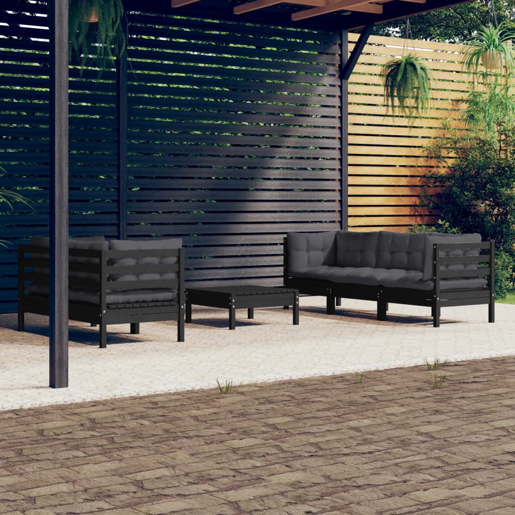 Garden Lounge Set Grey Solid Pine Wood, Fabric (100% Polyester)