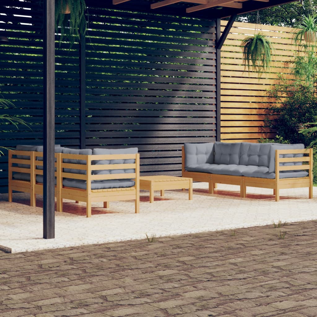 Garden Lounge Set Grey Solid Pinewood, Fabric (100% Polyester)