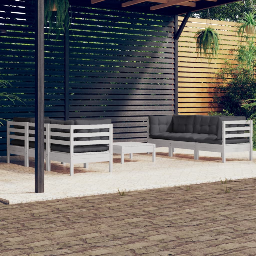 Garden Lounge Set Grey Solid Pinewood, Fabric (100% Polyester)
