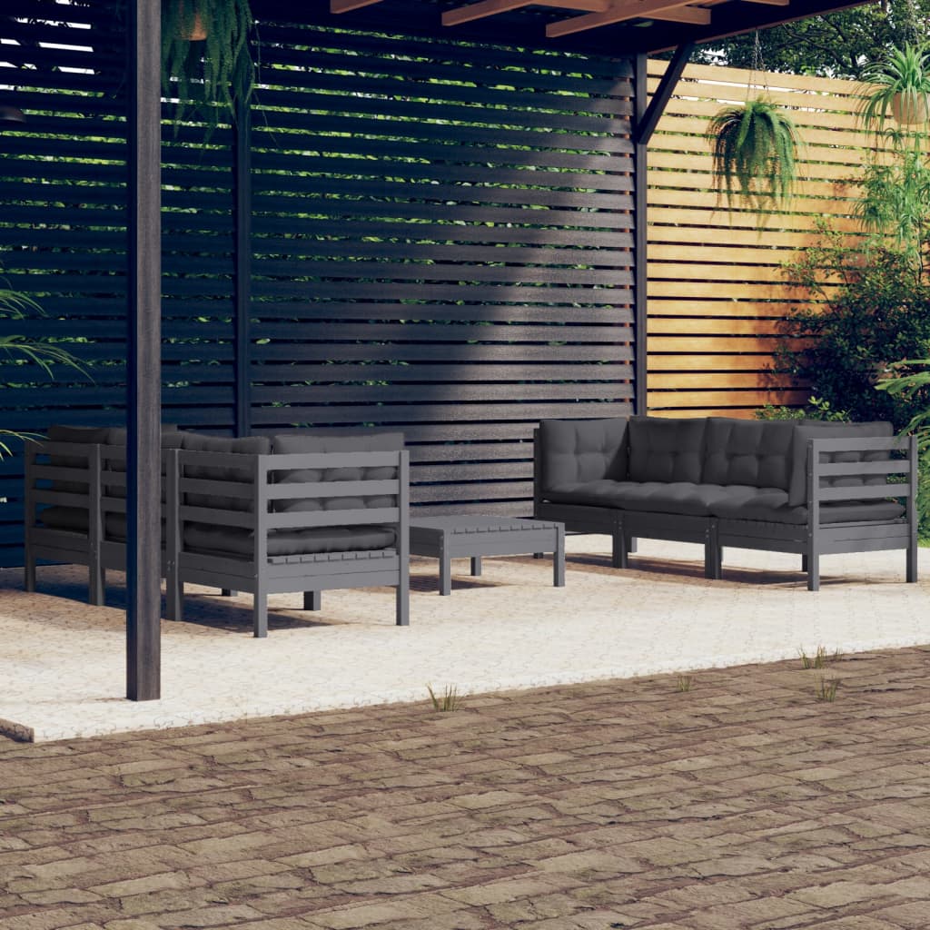 Garden Lounge Set Grey Solid Pinewood, Fabric (100% Polyester)