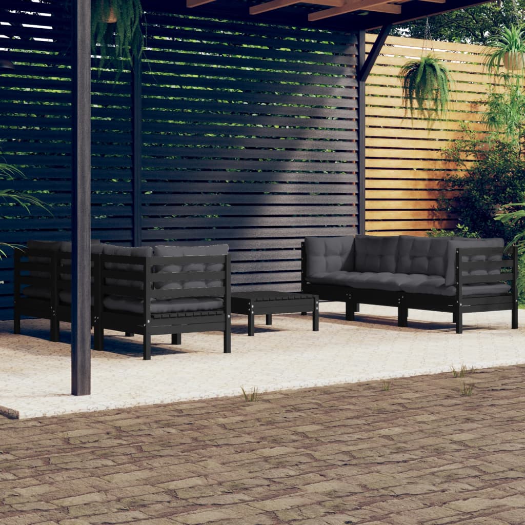 Garden Lounge Set Grey Solid Pinewood, Fabric (100% Polyester)