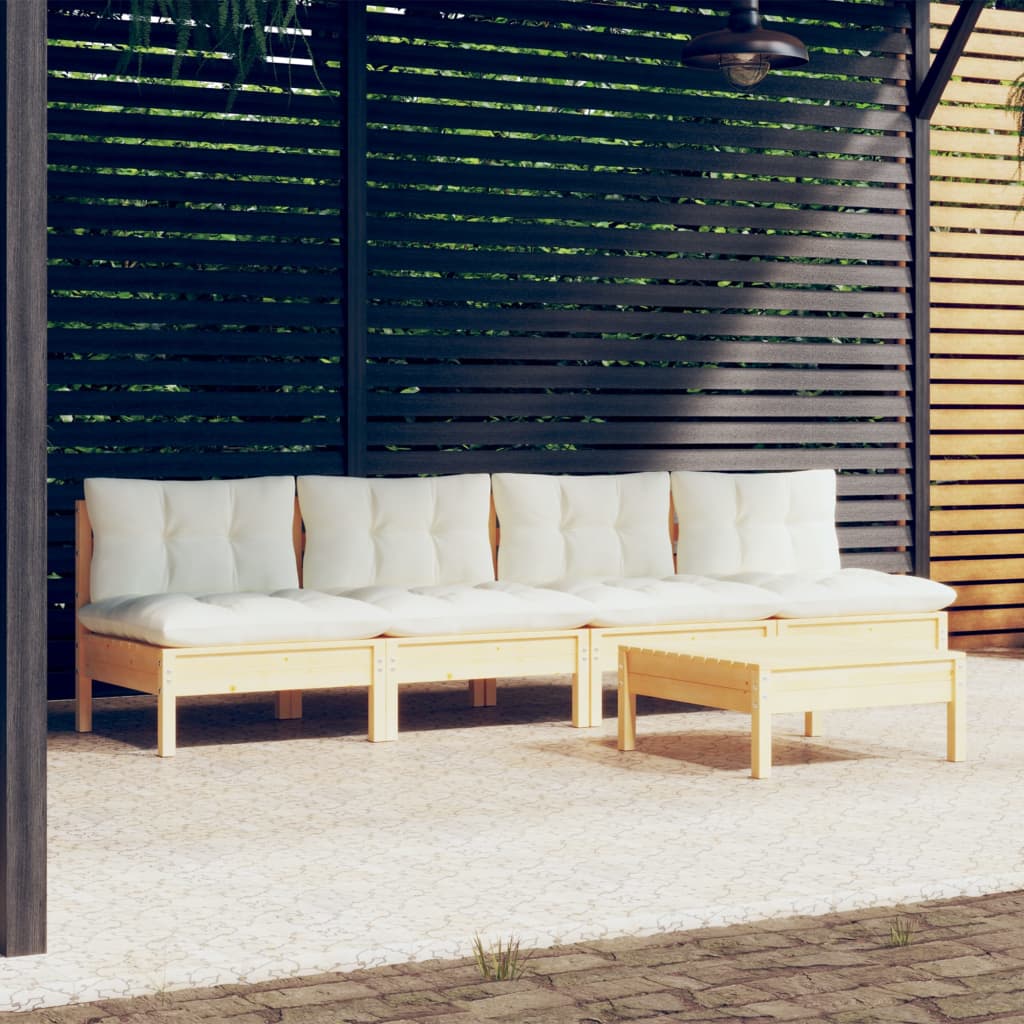 Garden Lounge Set Grey, Pinewood Solid Pinewood, Polyester Large