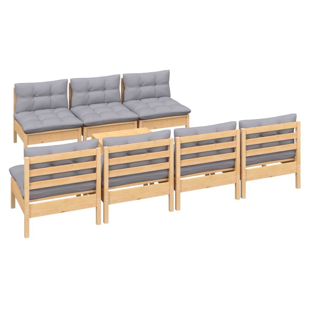 8 Piece Patio Lounge Set With Gray Cushions Pinewood