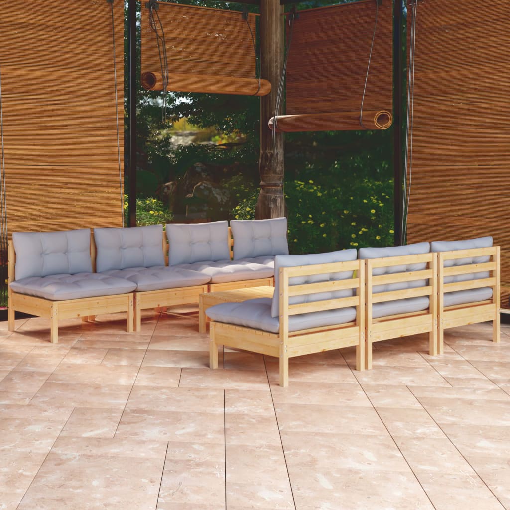 8 Piece Patio Lounge Set With Gray Cushions Pinewood