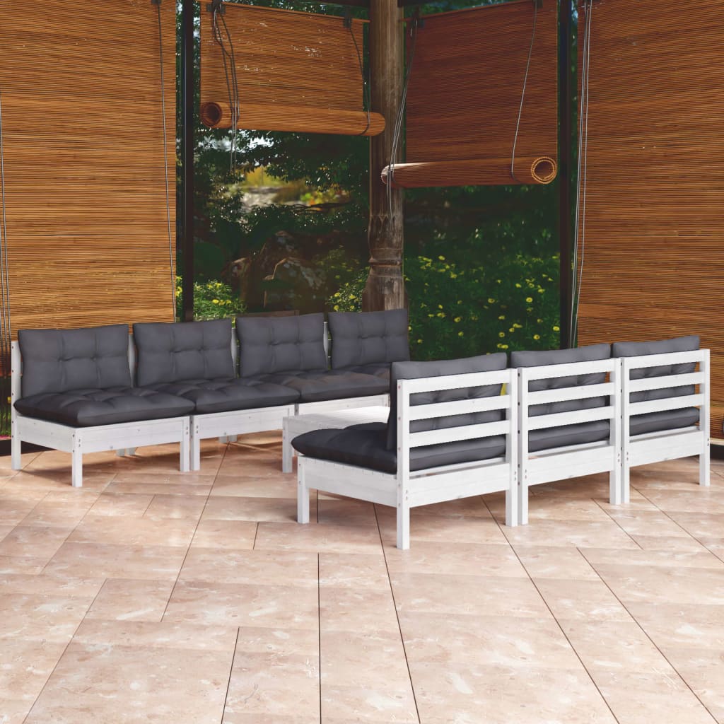 8 Piece Patio Lounge Set With Gray Cushions Pinewood