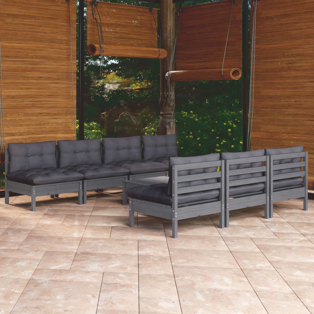 8 Piece Patio Lounge Set With Gray Cushions Pinewood