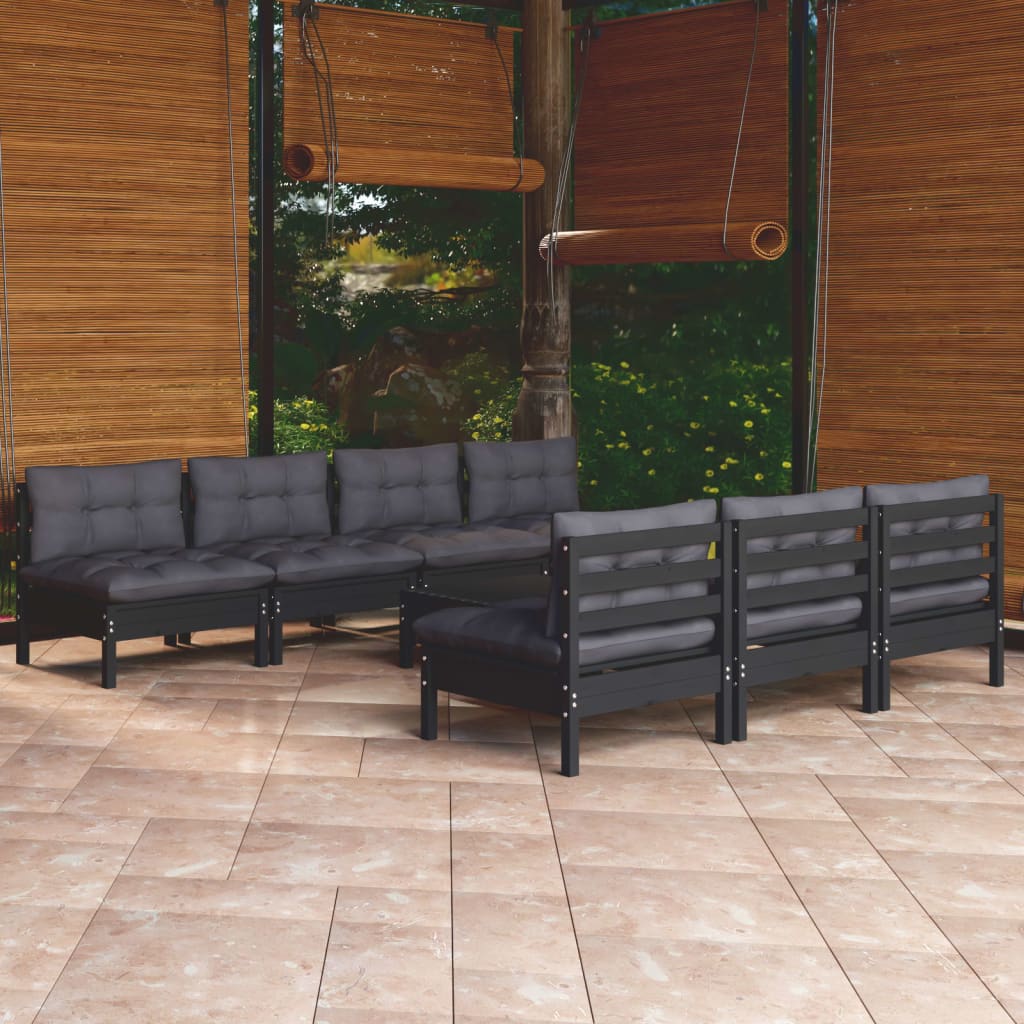 8 Piece Patio Lounge Set With Gray Cushions Pinewood