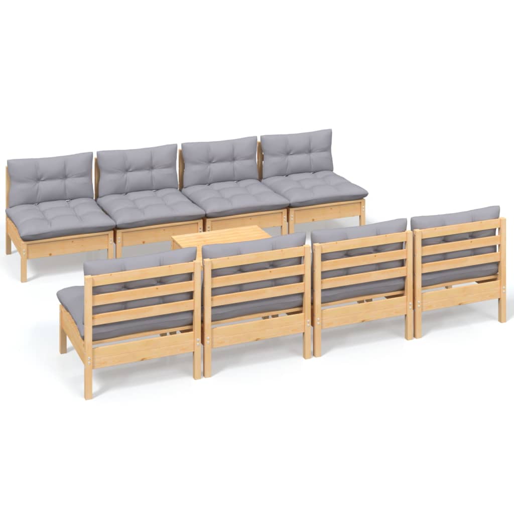 Garden Lounge Set Grey Solid Pinewood, 100% Polyester Fabric