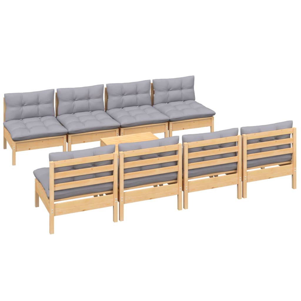 Garden Lounge Set Grey Solid Pinewood, 100% Polyester Fabric