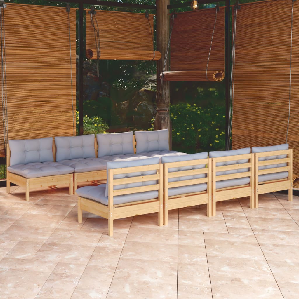 Garden Lounge Set Grey Solid Pinewood, 100% Polyester Fabric