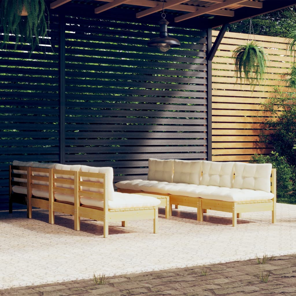 Garden Lounge Set Grey Solid Pinewood, 100% Polyester Fabric