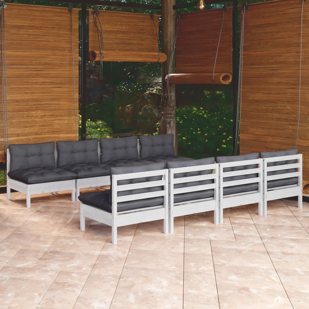 Garden Lounge Set Grey Solid Pinewood, 100% Polyester Fabric