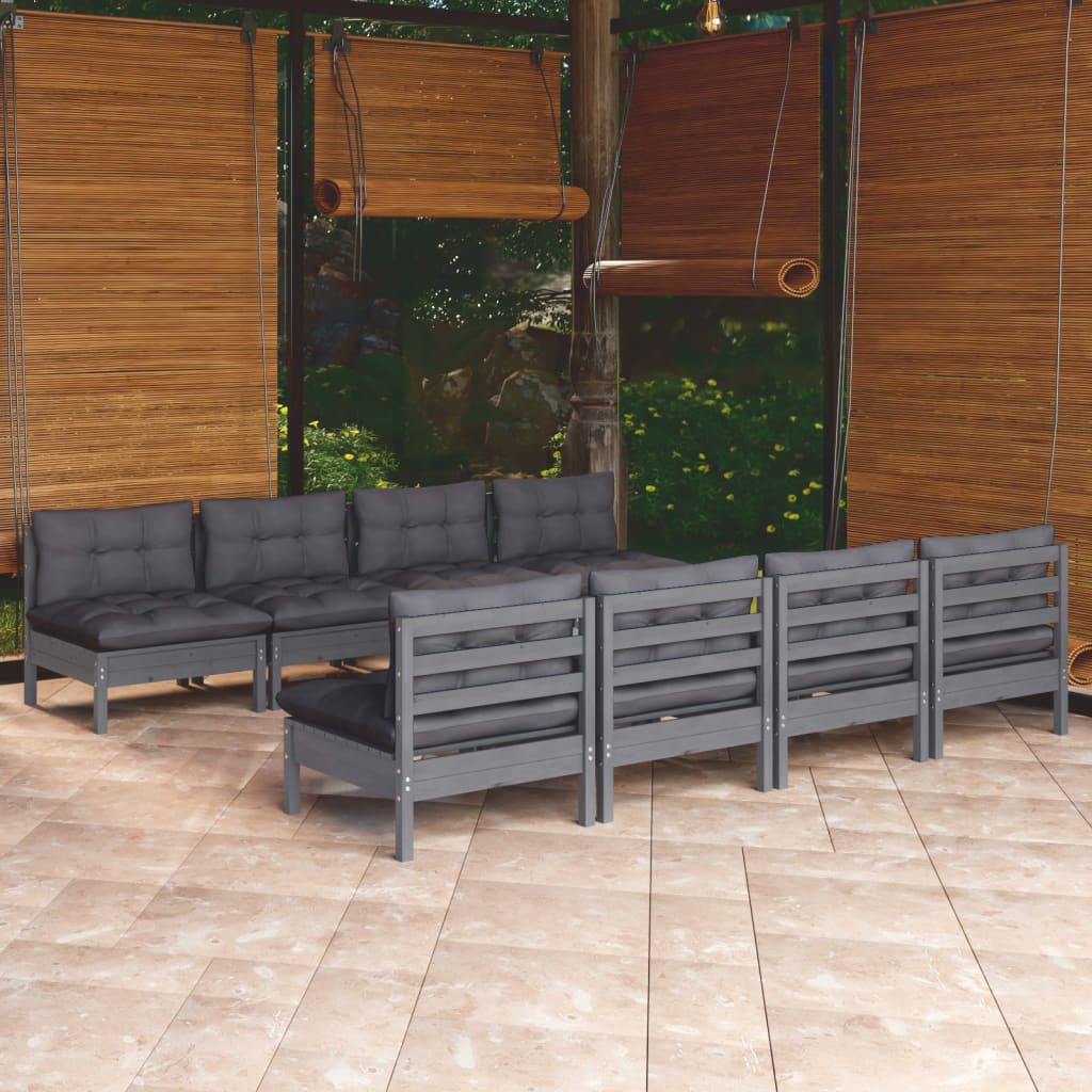 Garden Lounge Set Grey Solid Pinewood, 100% Polyester Fabric