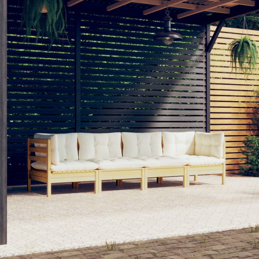 Garden Lounge Set Grey, Pine Solid Pinewood, 100% Polyester Fabric