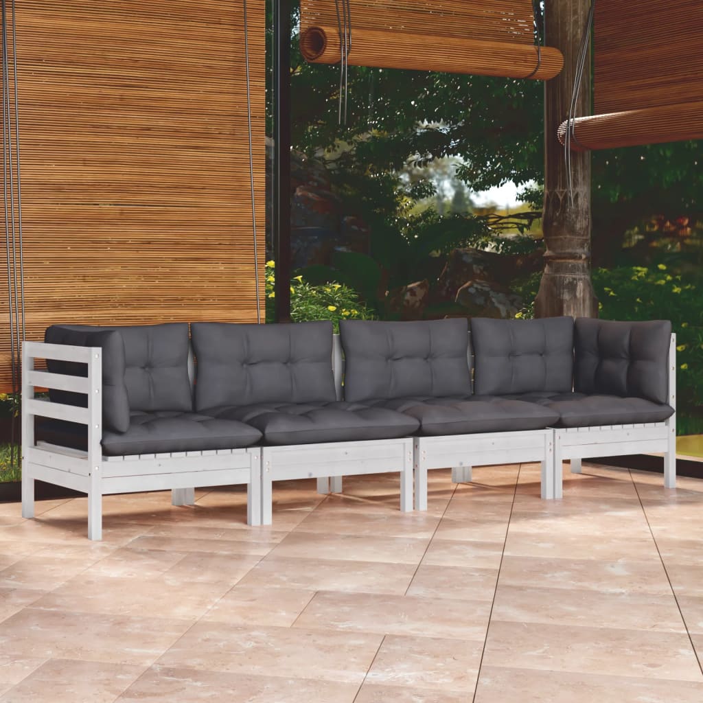 Garden Lounge Set Grey, Pine Solid Pinewood, 100% Polyester Fabric