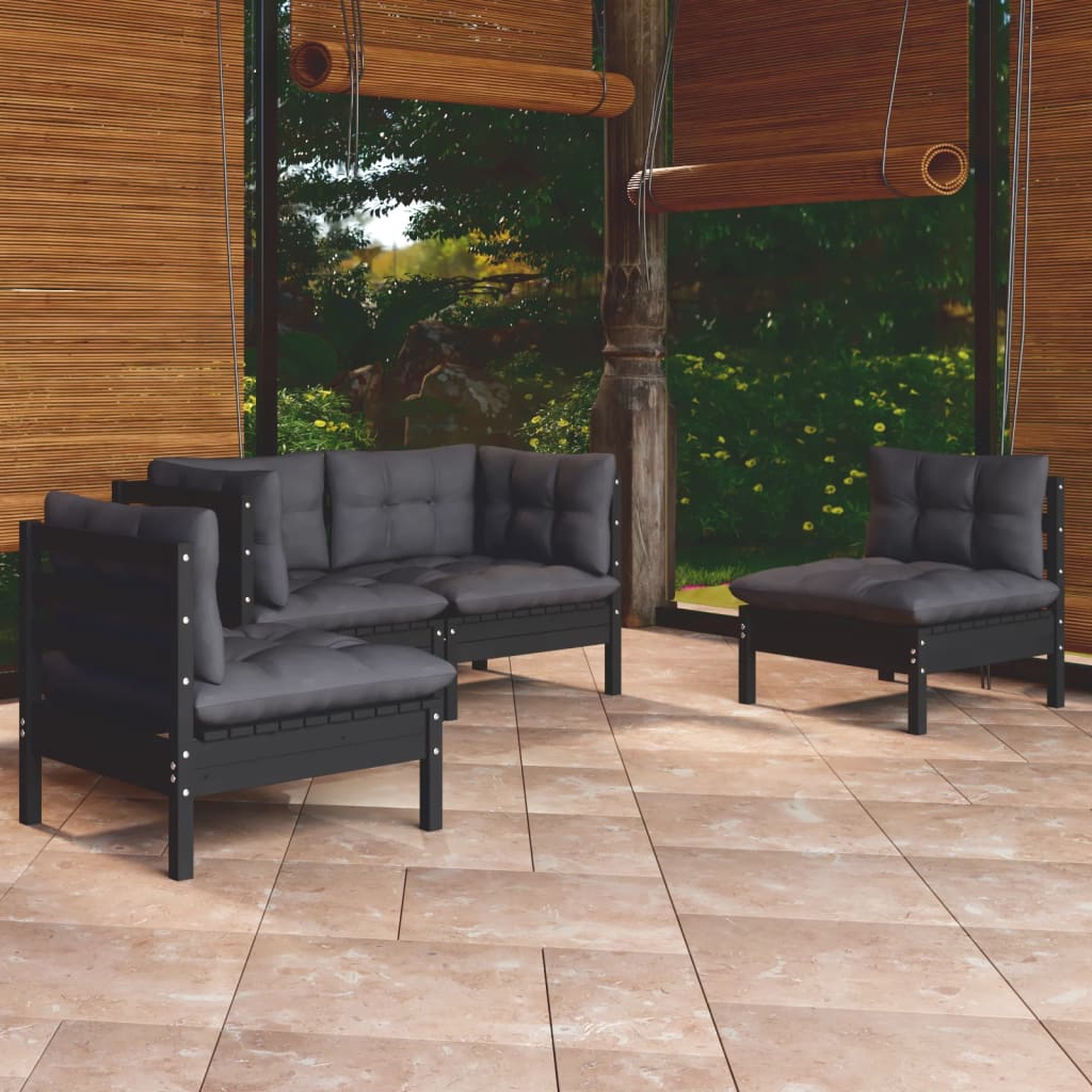 Garden Lounge Set Grey And Natural Wood