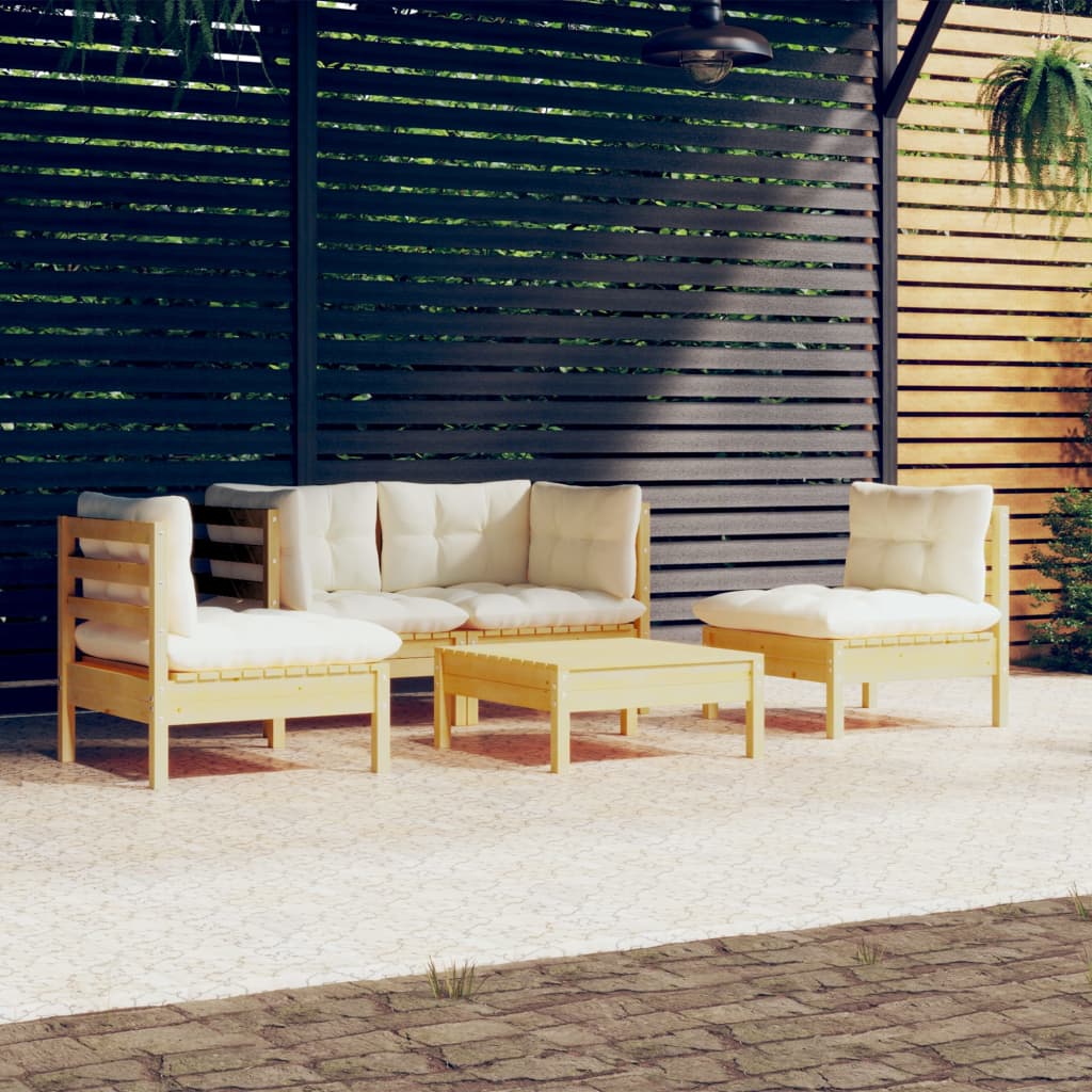 Garden Lounge Set Grey Solid Pinewood, Polyester 5 Piece Set