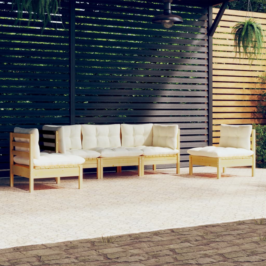 Garden Lounge Set Grey Solid Pine Wood, Fabric 100% Polyester