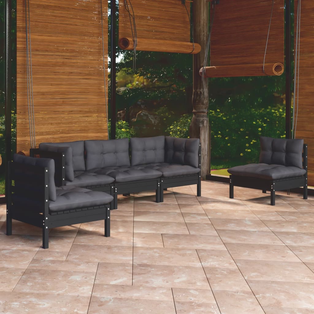 Garden Lounge Set Grey Solid Pine Wood, Fabric 100% Polyester