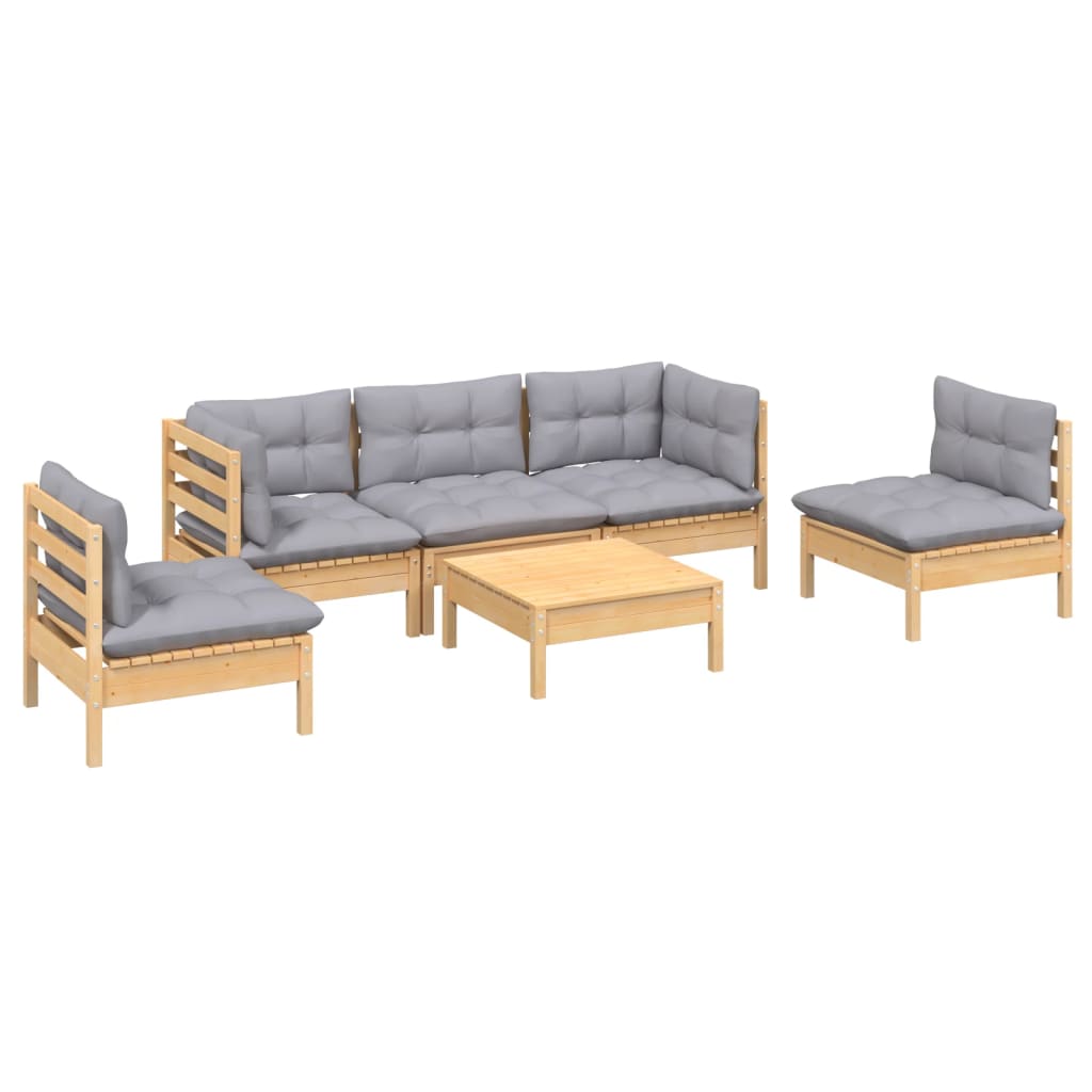 Garden Lounge Set Grey Solid Pinewood, 100% Polyester 6 Piece Set