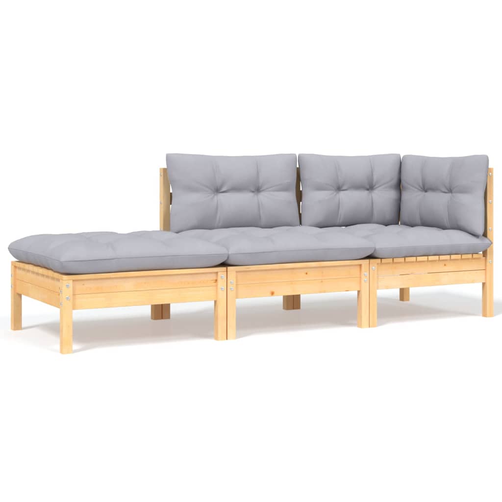 Garden Lounge Set Grey Solid Pinewood, 100% Polyester 6 Piece Set