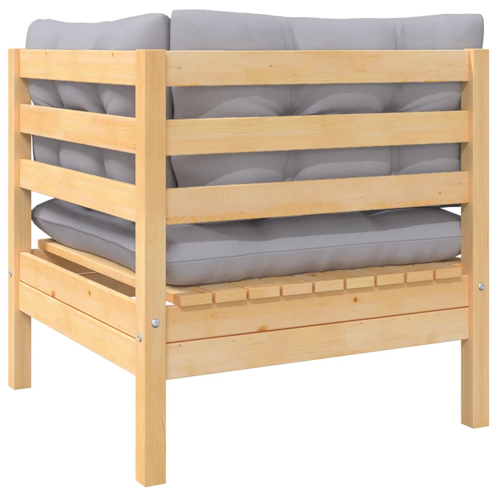 Garden Lounge Set Grey Solid Pinewood, 100% Polyester 6 Piece Set