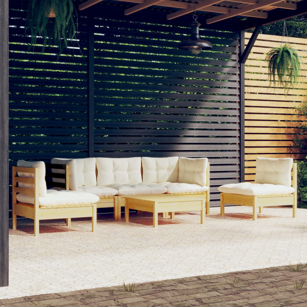 Garden Lounge Set Grey Solid Pinewood, 100% Polyester 6 Piece Set
