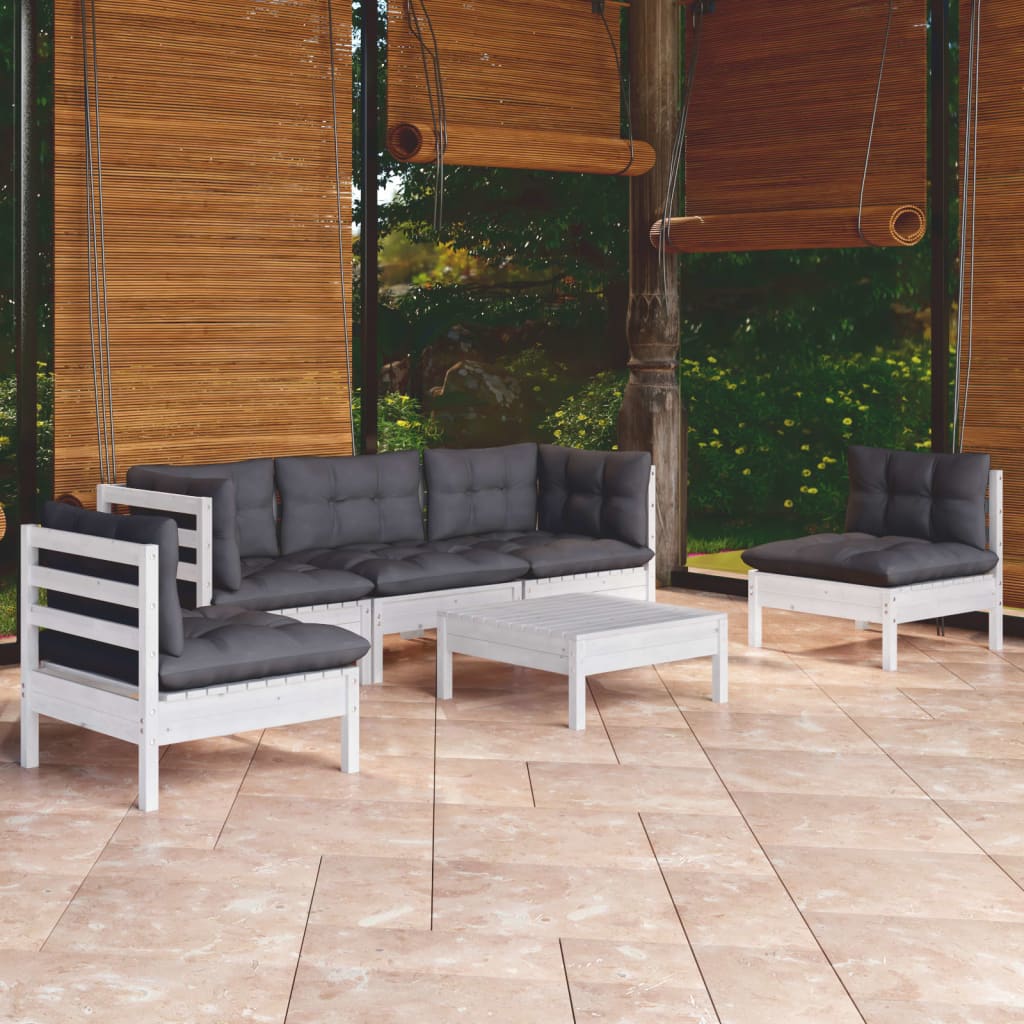 Garden Lounge Set Grey Solid Pinewood, 100% Polyester 6 Piece Set