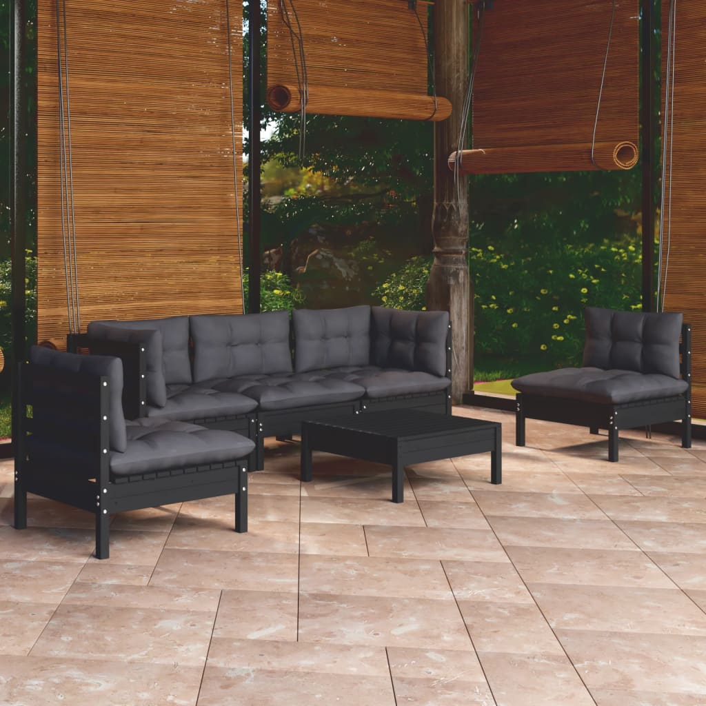 Garden Lounge Set Grey Solid Pinewood, 100% Polyester 6 Piece Set