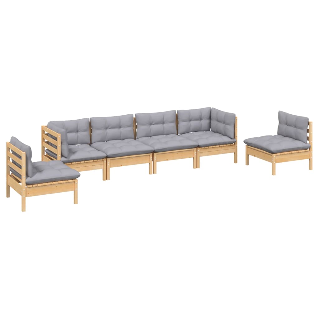 Garden Lounge Set Grey Solid Pine Wood, 100% Polyester Fabric Large
