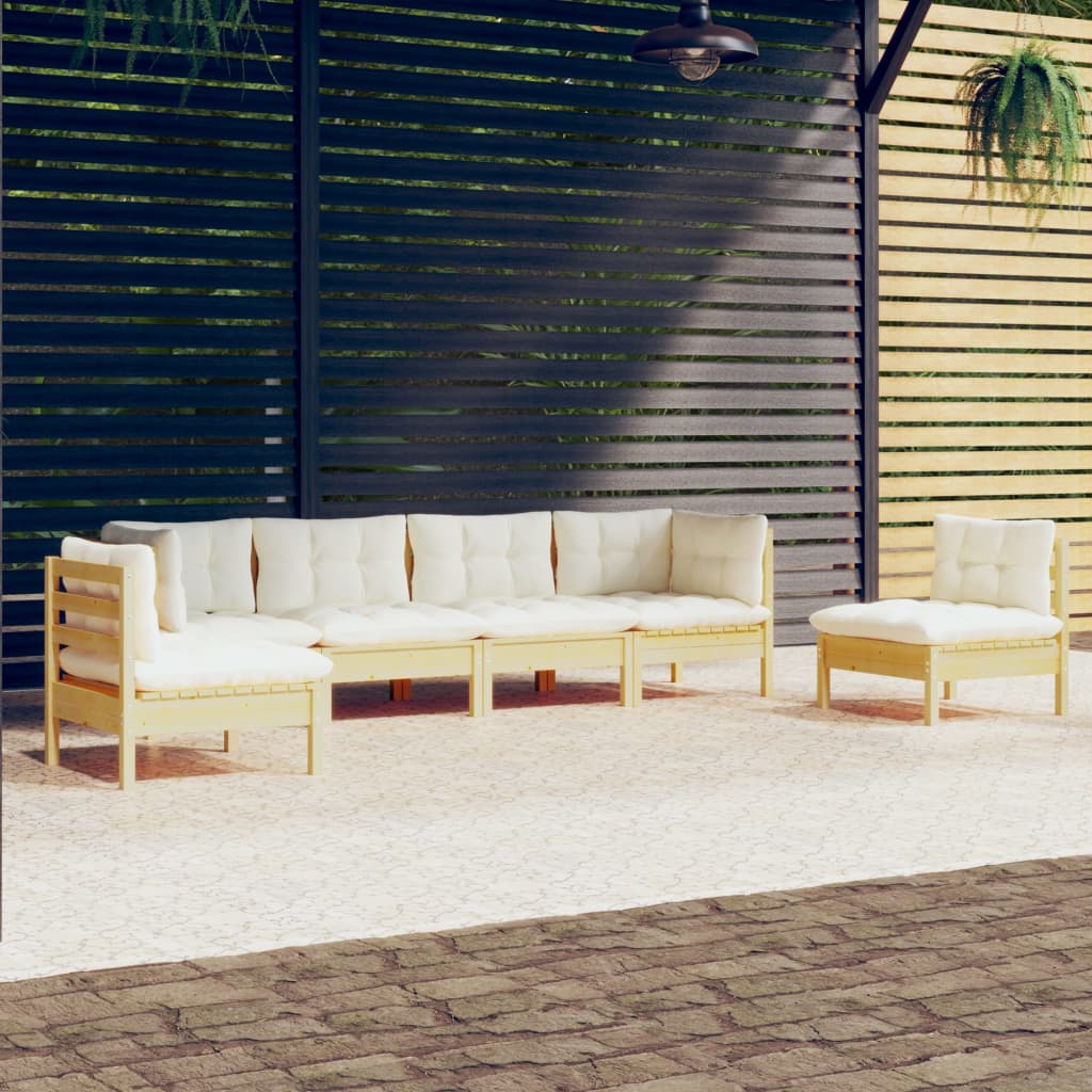 Garden Lounge Set Grey Solid Pine Wood, 100% Polyester Fabric Large