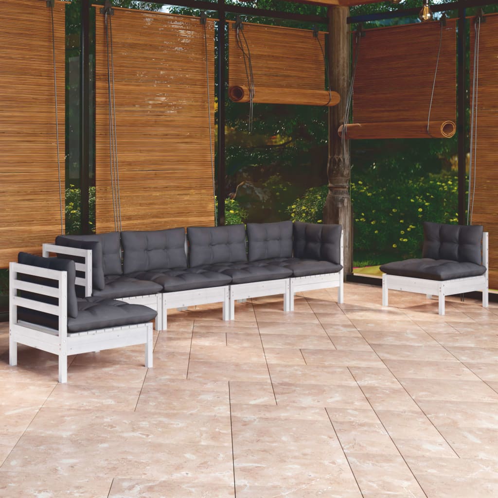 Garden Lounge Set Grey Solid Pine Wood, 100% Polyester Fabric Large