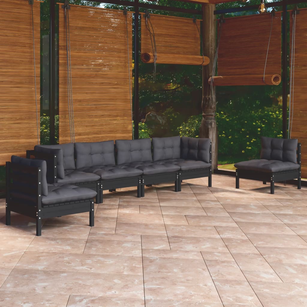 Garden Lounge Set Grey Solid Pine Wood, 100% Polyester Fabric Large
