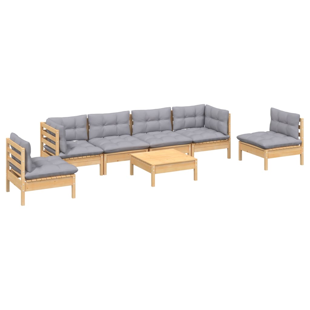Garden Lounge Set Grey Solid Pine Wood, Fabric (100% Polyester)